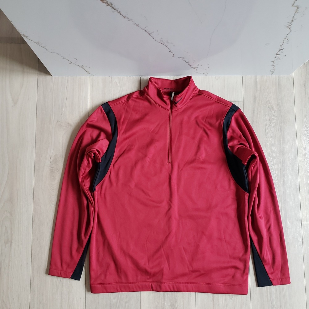 Nike Golf Sweater Mens M Red Mock‎ Neck Quarter Zip Running Therma-Fit